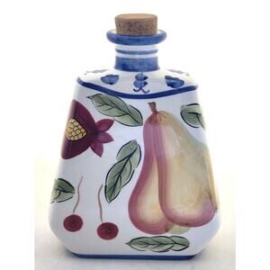 Wine/Water Holder-Jay Import-Decor-Porcelain-Cork Top-Fruit Motif-Holds 4 Cups